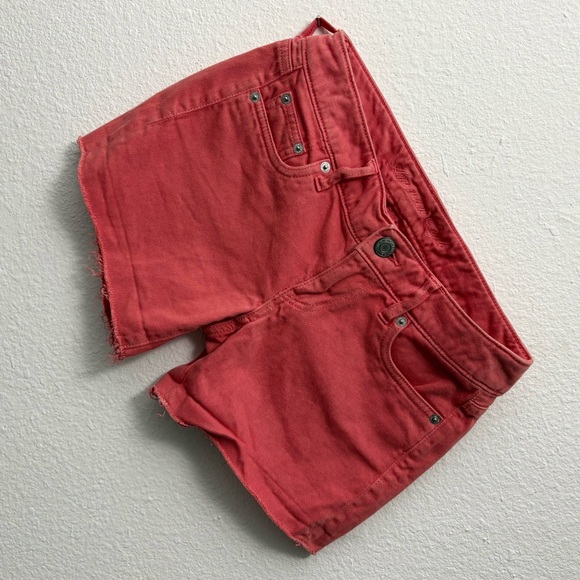 100% Cotton American Eagle AE Coral Raw Hem Denim Shorts low rise Y2K size 2 - Picture 3 of 11